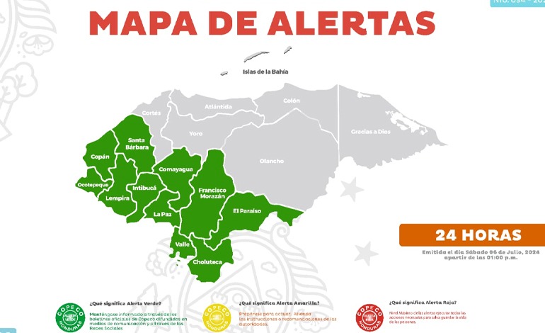 Alerta Verde en 11&nbsp;departamentos