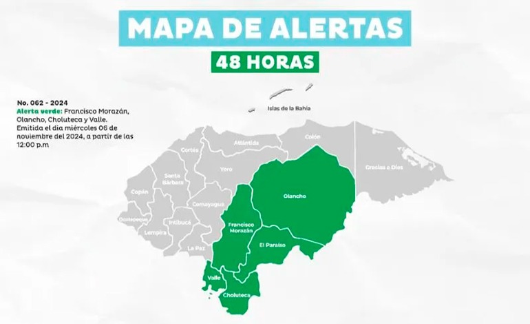 Alerta Verde en 5&nbsp;departamentos