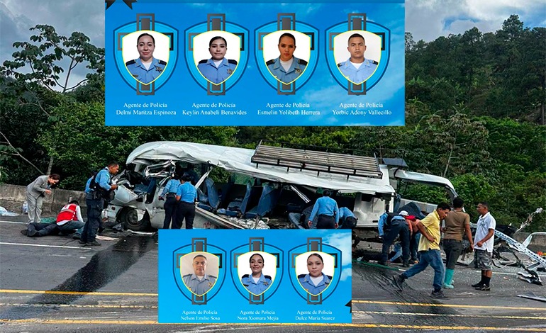 Grúa desbocada destroza autobús policial: 7 muertos